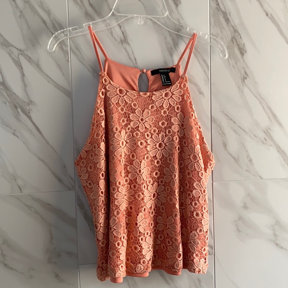 salmon lace tank top